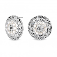 Silver Plated Pearl And Crystal Large Round Stud Earring