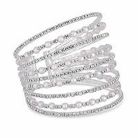 Silver Plated Pearl And Crystal Wide Cuff Bracelet