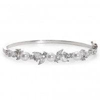 Silver Plated Pearl And Cubic Zirconia Classic Bangle Bracelet