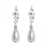 Silver Plated Pearl And Cubic Zirconia Leah Classic Drop Earring