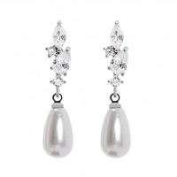 Silver Plated Pearl And Cubic Zirconia Leah Classic Drop Earring