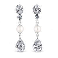 Silver Plated Pearl Crystal Teardrop Earrings