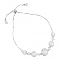 Silver Plated Pearl Halo Cubic Zirconia Toggle Bracelet