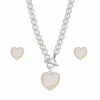 Silver Plated Pearl Heart T Bar Necklace And Earrings