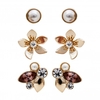 Silver Plated Pink Crystal Flower 3Pk Earrings