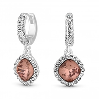 Silver Plated Pink Crystal Mini Huggie Drop Earrings