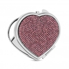 Silver Plated Pink Crystal Stone Heart Compact Mirror