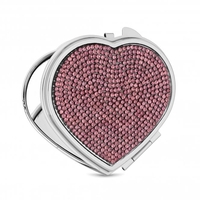 Silver Plated Pink Crystal Stone Heart Compact Mirror