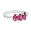 Silver Plated Pink Cubic Zirconia Pave Trilogy Ring