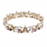 Silver Plated Polished And Crystal Flower Stretch Bracelet