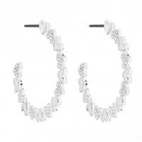 Silver Plated Polished And Pave Heart Hoop Earring