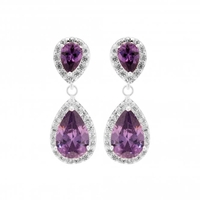 Silver Plated Purple Cubic Zirconia Pear Drop Earring