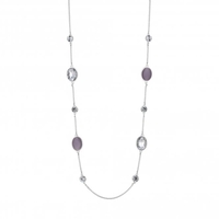 Silver Plated Purple Mix Catseye Long Rope Necklace