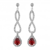 Silver Plated Red Pave Infinity Pear Drop Earrings