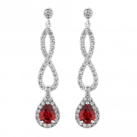 Silver Plated Red Pave Infinity Pear Drop Earrings