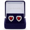 Silver Plated Ruby Red Cubic Zirconia Heart Stud Earring - Gift Boxed