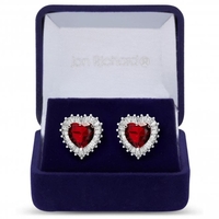 Silver Plated Ruby Red Cubic Zirconia Heart Stud Earring - Gift Boxed