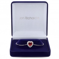 Silver Plated Ruby Red Cubic Zirconia Heart Toggle Bracelet - Gift Boxed