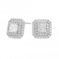 Silver Plated Square Cubic Zirconia Pave Stud Earring