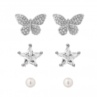 Silver Plated Star And Butterfly Stud Earings - Pack Of 3