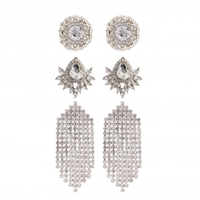 Silver Plated Stud And Diamante Drop Earrings - Pack of 3