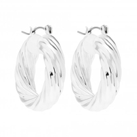 Silver Plated Texture Rope Twist Hoop Earring