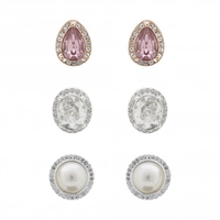 Silver Plated Tonal Mix Stud Earrings - Pack of 3