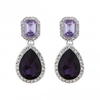 Silver Plated Tonal Purple Baguette Teardrop Earrings