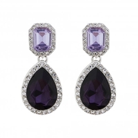 Silver Plated Tonal Purple Baguette Teardrop Earrings