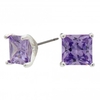 Silver Plated Violet Cubic Zirconia Cushion Earrings