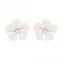 Silver Plated White Flower Stud