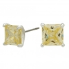 Silver Plated Yellow Cubic Zirconia Cushion Earrings