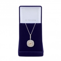 Silver Played Yellow Cubic Zirconia Pave Halo Pendant - Gift Boxed