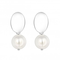 Silver Polished Post Cream Pearl Drop Earrings