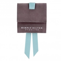 Simply Silver Grey Faux Suede Pouch With Blue Ribbon Tie