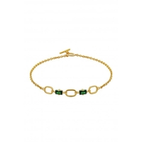 Simply Silver Sterling Silver 925 14ct Gold Emerald Cubic Zirconia Link Toggle Bracelet