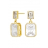Simply Silver Sterling Silver 925 14ct Gold With Cubic Zirconia Besel Set Emerald Cut Drop Earrings