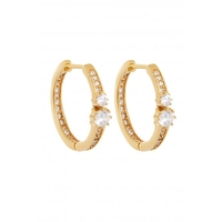 Simply Silver Sterling Silver 925 14ct Gold With Cubic Zirconia Duo Stone Channel Set Hoop Earrings