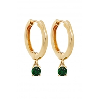 Simply Silver Sterling Silver 925 14ct Gold With Green Cubic Zirconia Charm Texture Hoop Earrings
