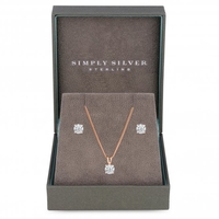 Simply Silver Sterling Silver 925 14ct Rose Gold Plated Cubic Zirconia Jewellery Set - Gift Boxed