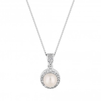 Simply Silver Sterling Silver 925 Cubic Zirconia And Freshwater Pearl Clara Necklace