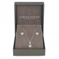 Simply Silver Sterling Silver 925 Cubic Zirconia Pave Heart Jewellery Set - Gift Boxed
