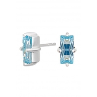 Simply Silver Sterling Silver 925 Emerald Cut Aqua Contemporary Stud Earrings