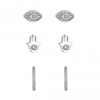 Simply Silver Sterling Silver 925 Hamsa and Eye Multipack Earrings