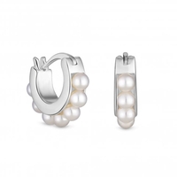 Simply Silver Sterling Silver 925 Mini Pearl Hoop Earrings