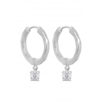 Simply Silver Sterling Silver 925 With Cubic Zirconia Charm Texture Hoop Earrings