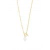 Simply Silver Sterling Silver Baroque Pearl Chain T-Bar Necklace