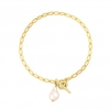 Simply Silver Sterling Silver Gold Pearl Chain T-Bar Bracelet