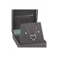 Simply Silver Sterling Silver With Cubic Zirconia Open Heart Set - Gift Boxed
