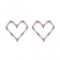 Simply Silver Sterling Silver with Cubic Zirconia Rose Gold Open Heart Stud Earrings